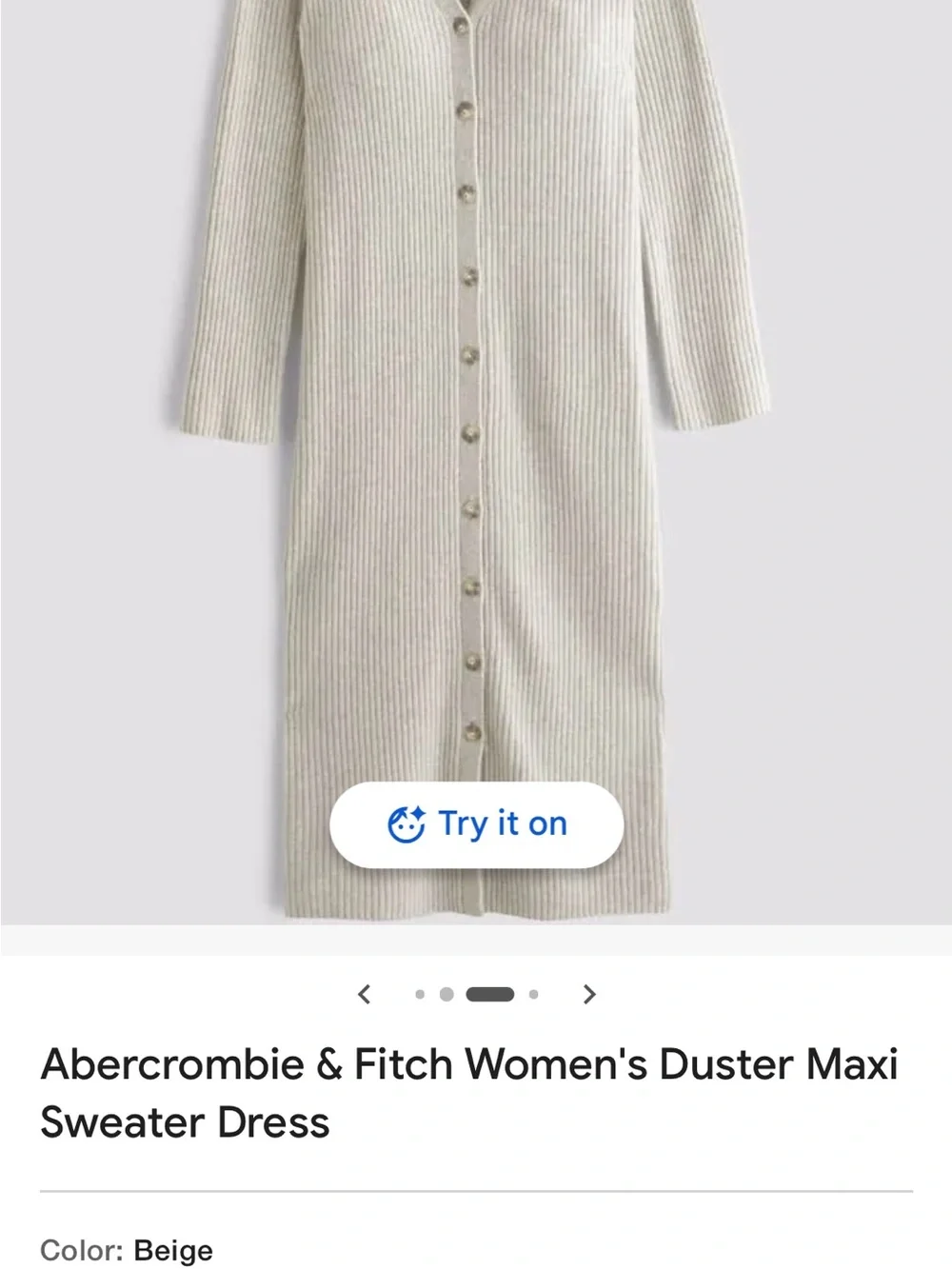 Abercrombie & Fitch Beige Ribbed Maxi Button-Front Duster